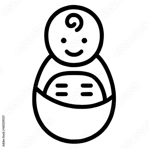 Smiling baby in swaddle minimalist line icon
