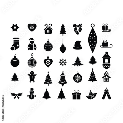 Christmas Ornaments and Icons Silhouette Vector Set