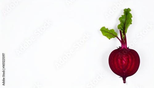 Isolated beetroot. One fresh red beet with leaves and a half isolated on white background