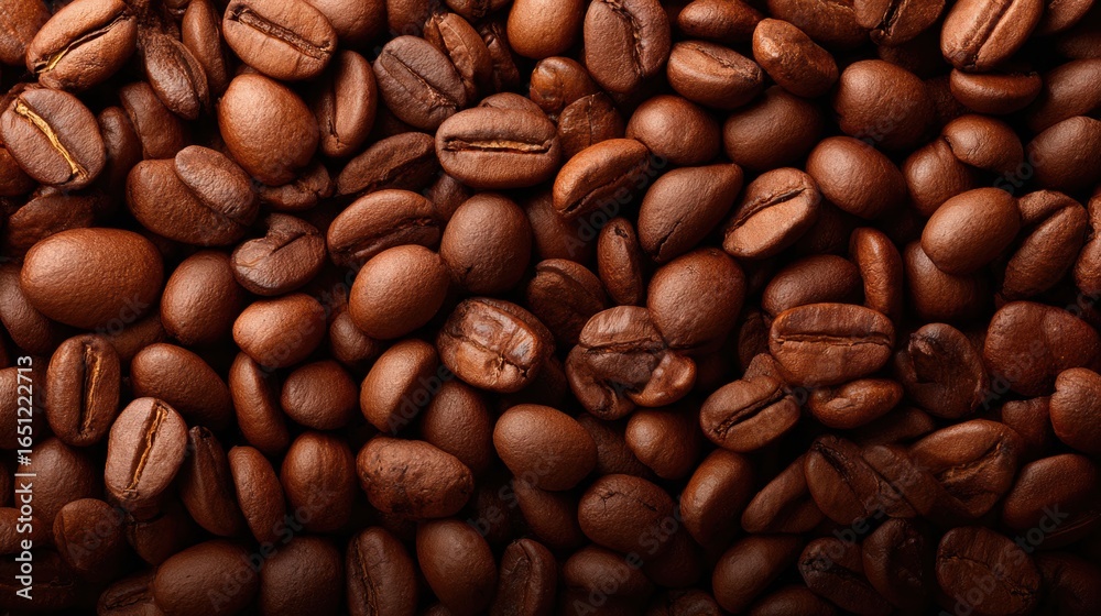 Obraz premium Dark Roasted Coffee Beans Background with Rich Brown Tones