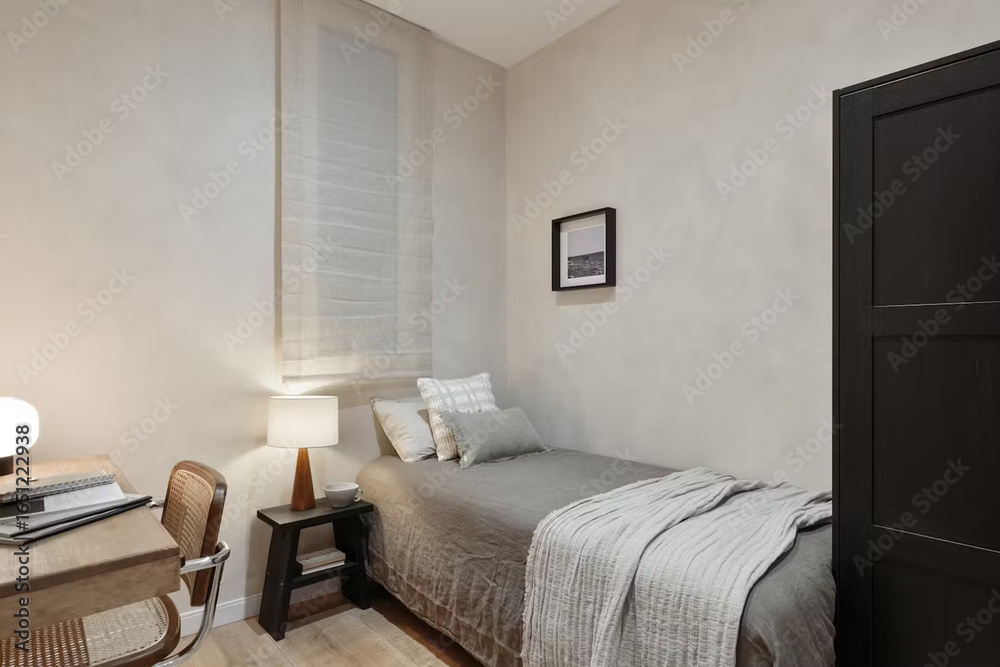 Fototapeta premium Modern luxury bedroom interior in minimal scandinavian style, 3d render