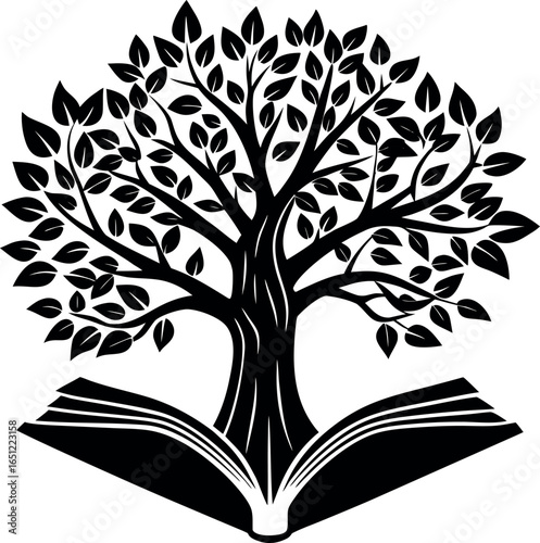 Vector art of tree of knowledge growing from an open book, isolated on white background
