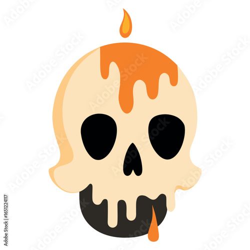 Spooky halloween skull with dripping candle wax