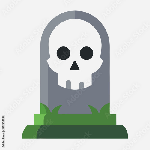 Spooky halloween tombstone with skull carving