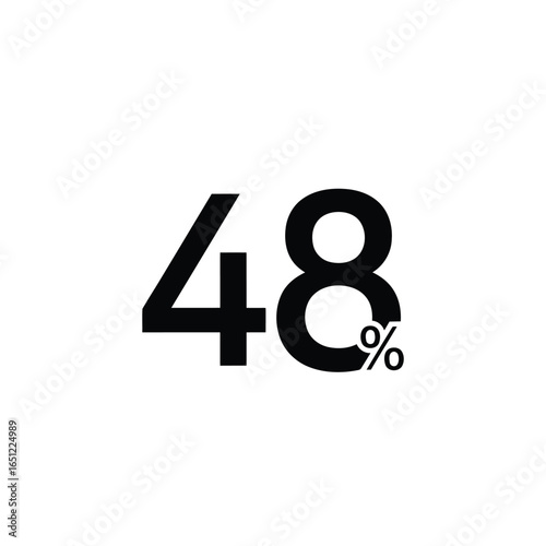 Vector illustration of bold black number 48 with a percentage sign, isolated on white background
