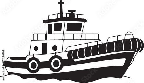 A classic cruise ship sailing on the water, rendered in a vintage, woodcut style.