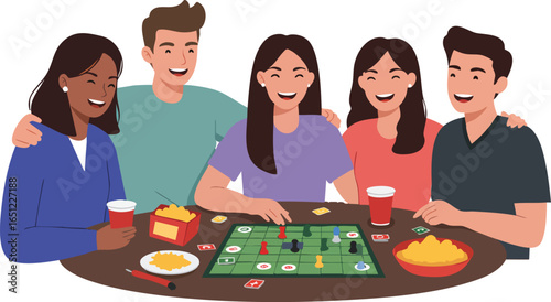 Smiling Friends Playing Board Games and Having Fun