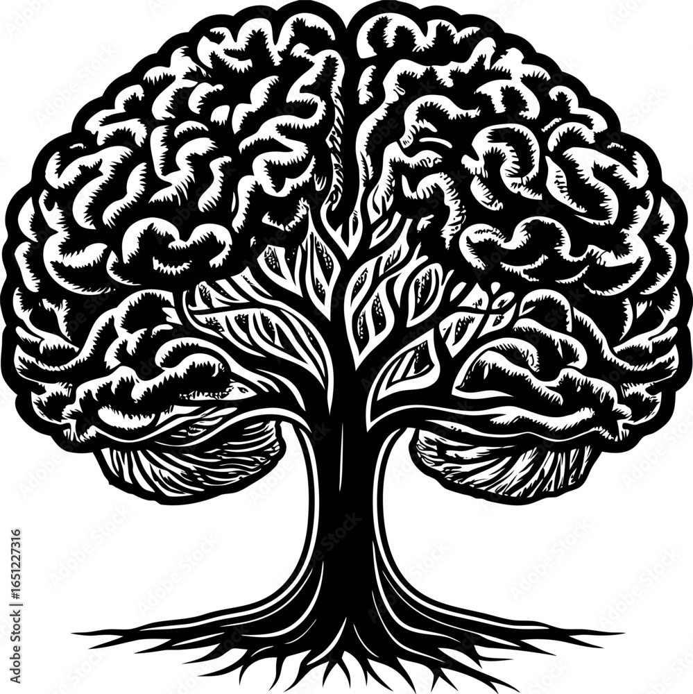 Fototapeta premium Vector art of tree of knowledge illustration representing the human brain isolated on white background