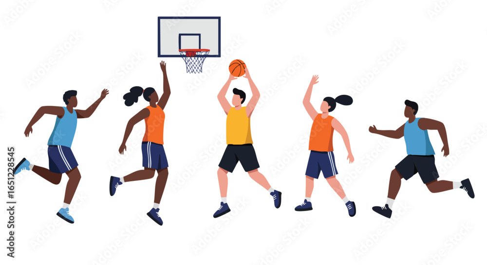 Fototapeta premium Group of Young People Playing a Game of Basketball