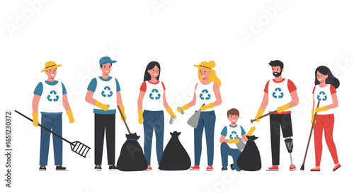 Group of Volunteers Cleaning and Collecting Trash