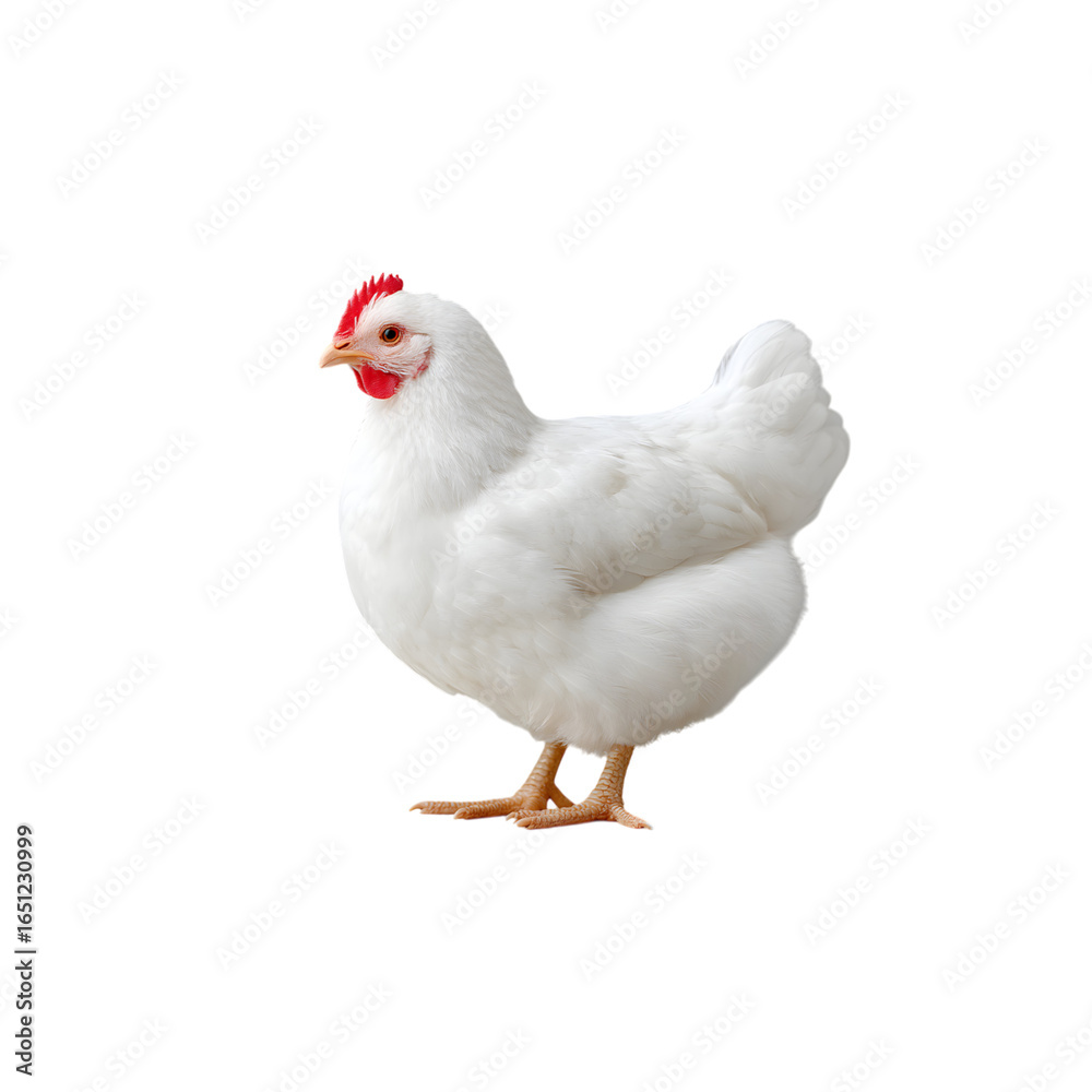 Fototapeta premium White Chicken Standing Gracefully on a White Background