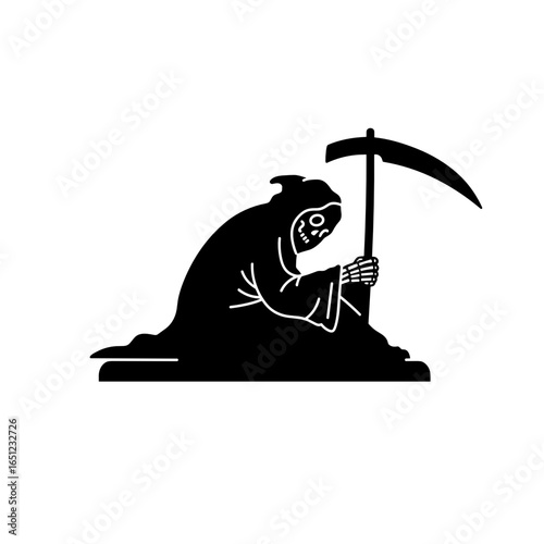 Grim Reaper resting in a crouched position, concept of Halloween  
