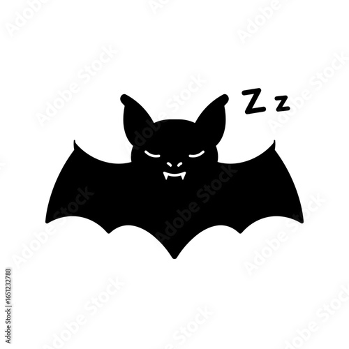 Vampire bat sleeping with a cartoonish expression on white background  