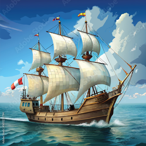 A photo of Columbus boat for Columbus day template