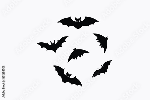 Black bat isolated on white background. Seamless halloween cartoon style drawn pattern with flying vampire animals. Texture for party decoration, wild life poster, banner, fabric print, wallpaper