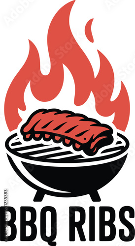 Bbq ribs on a grill with flames a delicious summer dinner concept