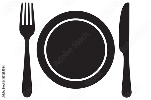 Silhouette of fork knife plate and spoon kitchen utensil icon vector
