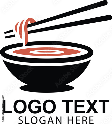 Simple restaurant logo design of bowl of noodles with chopsticks