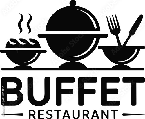 Elegant black and white buffet restaurant logo design on a white background