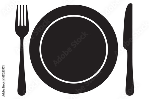 Silhouette of fork knife plate and spoon kitchen utensil icon vector
