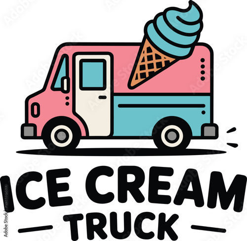 Cartoon ice cream truck with a large ice cream cone on top