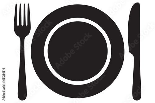 Silhouette of fork knife plate and spoon kitchen utensil icon vector
