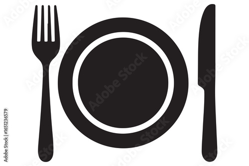 Silhouette of fork knife plate and spoon kitchen utensil icon vector
