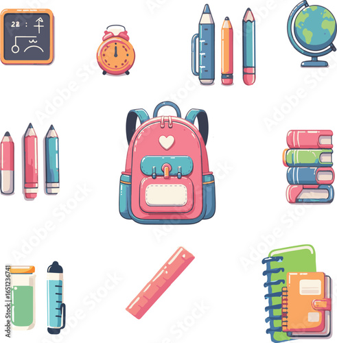 School Backpack Books Globe Supplies