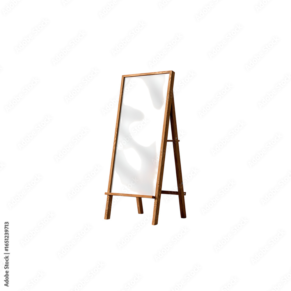 Wooden easel displaying a modern abstract design perfect for showcasing art or promotions in any professional setting Wooden easel displaying a modern abstract design perfect for showcasing art or promotions in any professional setting