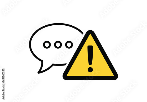 Vector illustration of warning symbol with speech bubble isolated on white background