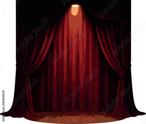 Red curtain stage vector | elegant theater backdrop with spotlight illumination