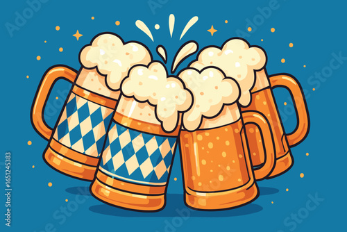 Oktoberfest beer celebration vector | festive mugs, bavarian cheers, foam, festival art