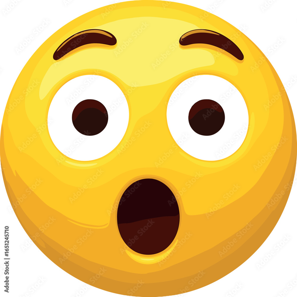 Fototapeta premium Surprised emoji vector | shocked face | astonished expression | yellow emoticon art
