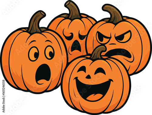 Playful cartoon pumpkins | animated jack-o'-lantern | halloween pumpkin faces vector