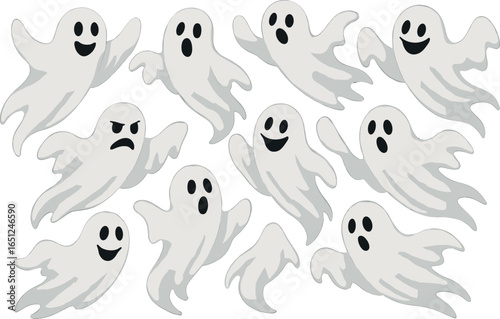Friendly ghosts celebration: whimsical spirit characters in playful dance