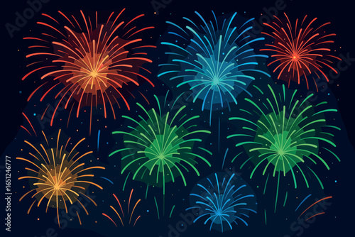 Vibrant fireworks vector: stunning colorful explosions, celebration, festival visuals