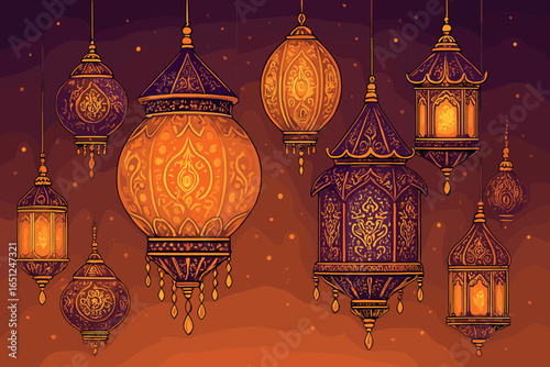 Ornate indian lanterns vector design | intricate hanging lamps with elegant patterns