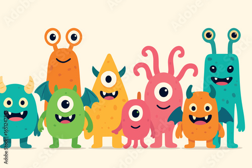 Cheerful cartoon monsters vector: playful, colorful, fun characters for kids' designs