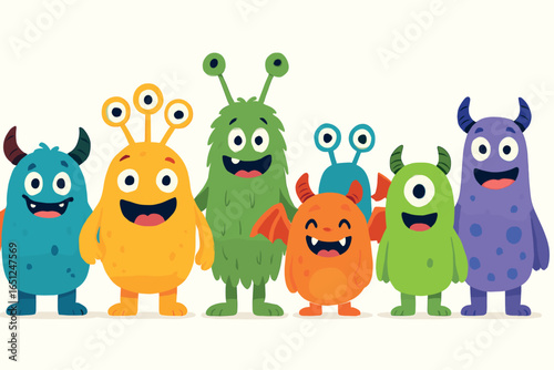 Colorful cartoon monsters vector | fun, cute, whimsical creatures art for kids and parties