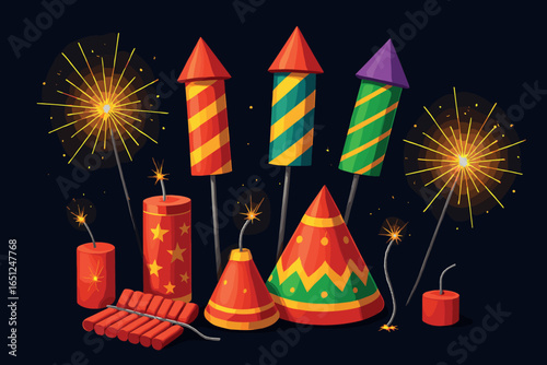 Diwali fireworks display – vibrant rocket festival celebrations vector graphic