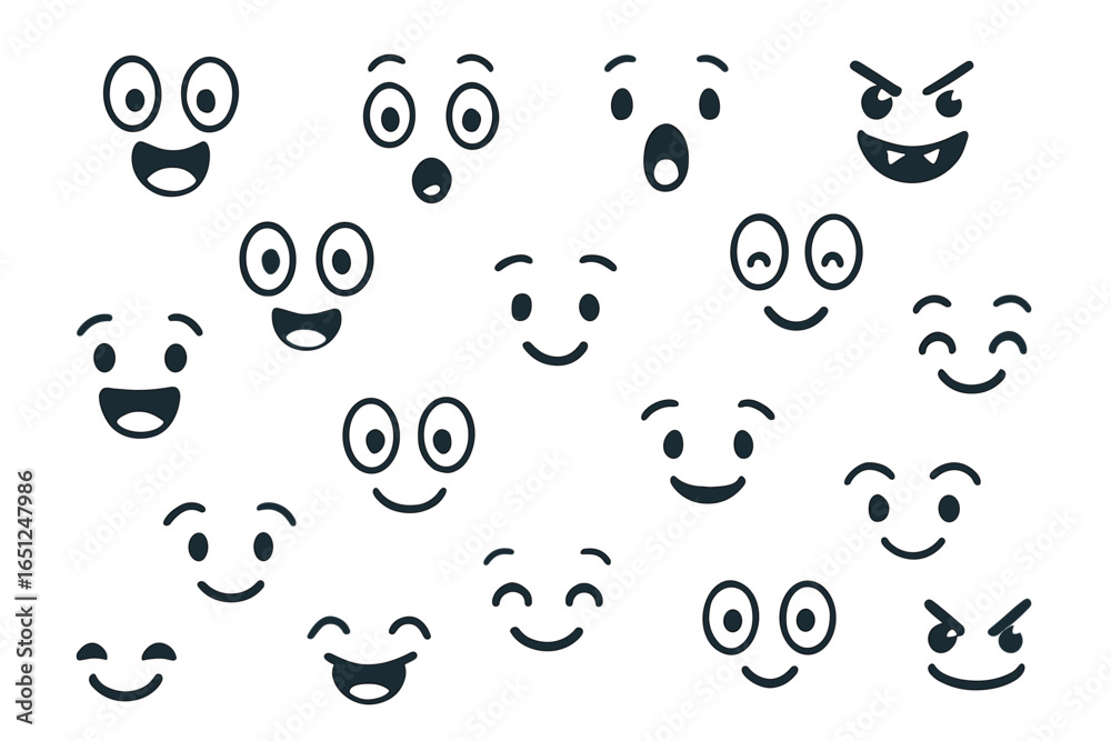 Fototapeta premium Playful cartoon faces vector | fun, expressive, simple emoji collection for creative design