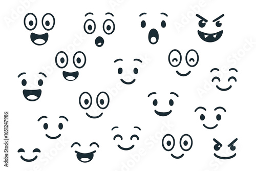 Playful cartoon faces vector | fun, expressive, simple emoji collection for creative design