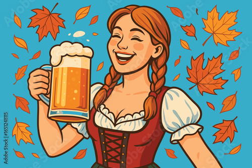 Bavarian beer festival bliss: celebrate with autumn leaves, oktoberfest cheers, and traditional joy