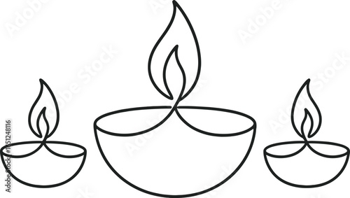 Elegant diwali oil lamps vector | simple line art for festive decor and celebration designs