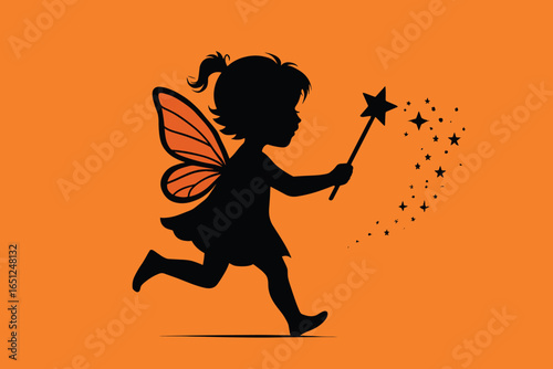 Fairy silhouette art | magical figure with wand creating enchanting designs and patterns