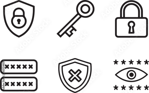 Password safety protection ux ui user interface vector icon. Web and App icon in flat filled and outline stroke line art