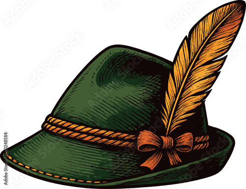 Bavarian alpine hat vector | traditional german symbol with feather and rope details