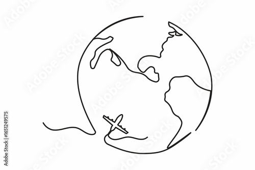 Minimalist continuous line art of earth isolate outline abstract drawing illustration