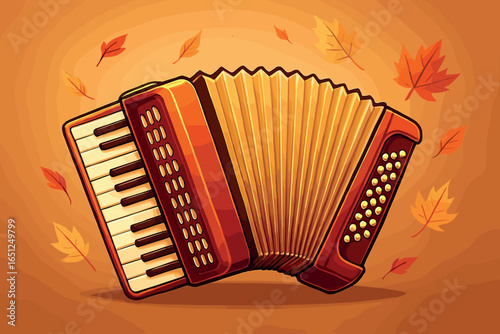 Accordion vector art: autumn melody, falling leaves, harmonious design