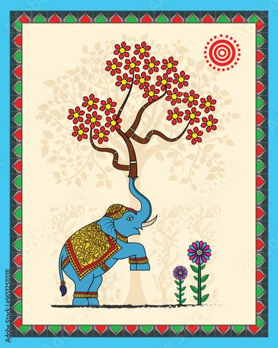Madhubani Painting: Capturing the Bond Between Elephant and the Tree of Life. Madhubani art, Elephant tree art, Indian folk art, Mithila painting